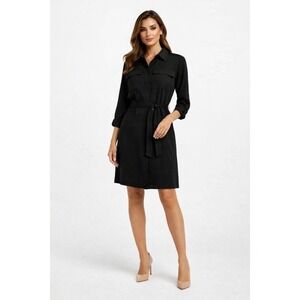WHBM Black Soft Utility‎ Long Sleeves Removable Belt Shirtdress Size XL NWT $150